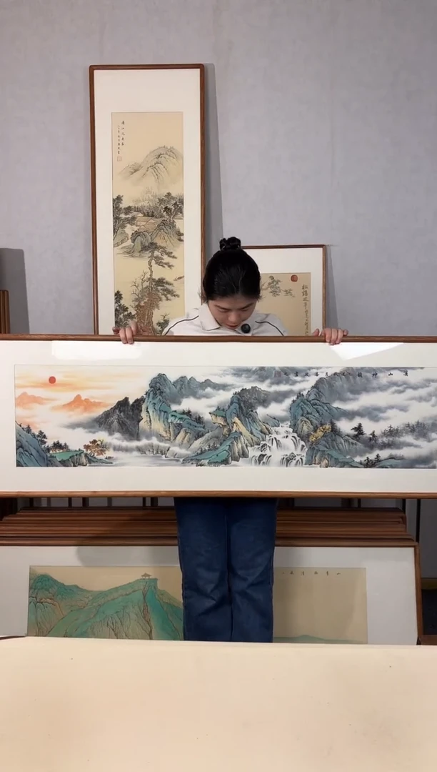 国画手绘*溪山神韵*52*172cm带框发货