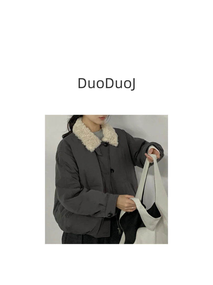 【DuoDuoJ】【毛领工装羽绒服5592】韩系休闲百搭加厚保暖翻领羽绒服