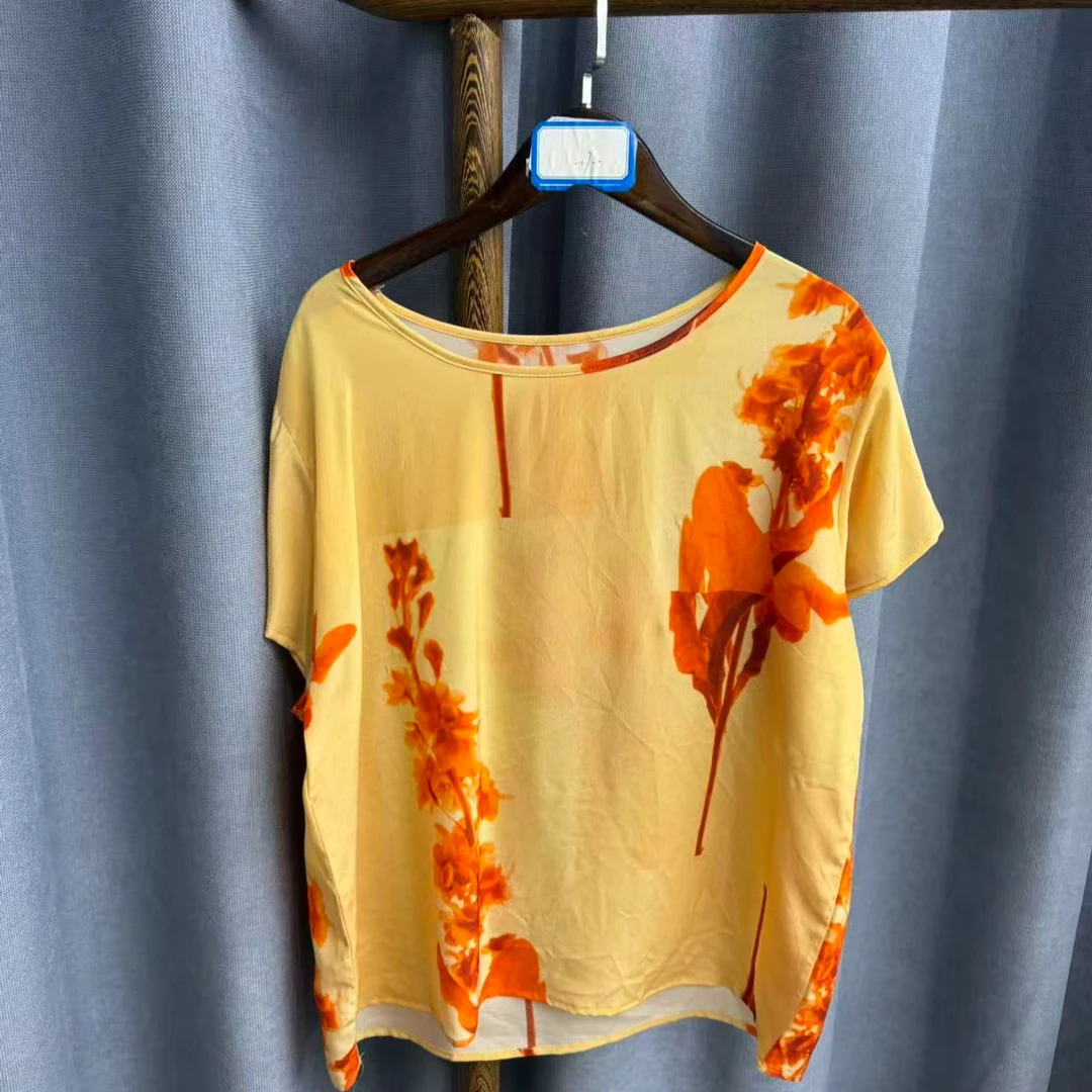 新款休闲时尚圆领桑蚕丝短袖上衣H722