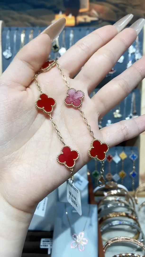 玛瑙/玉髓手链18K金镶嵌এ****࿐玛瑙K黄红五花