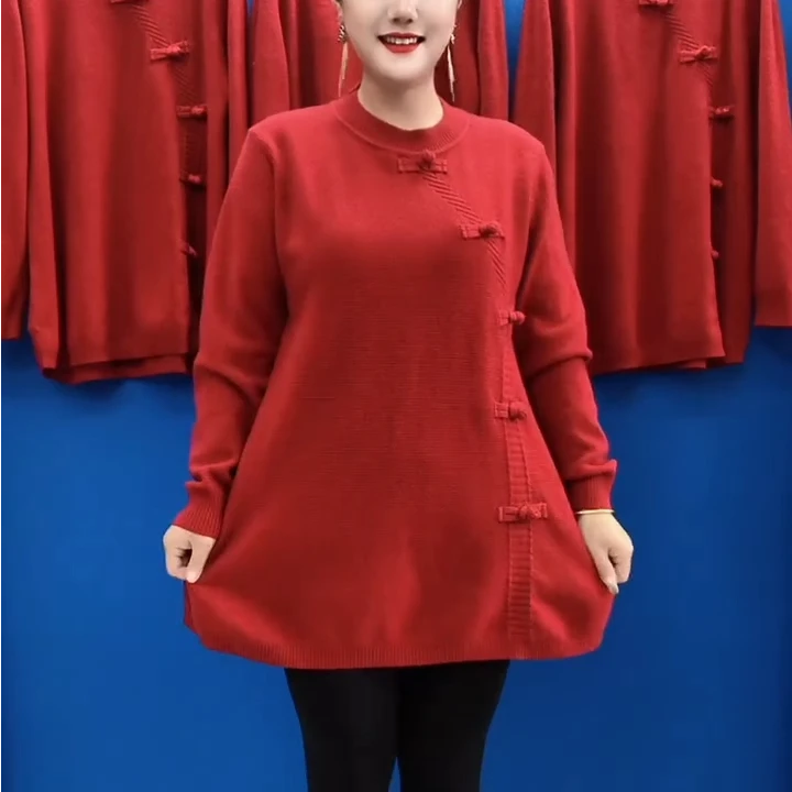 中老年妈妈复古高档休闲大码针织衫上衣秋季女装时尚洋气百搭毛衣