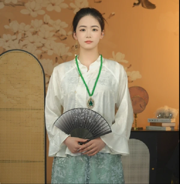 【春江韵】提花衬衫国风立领绣花气质时尚新中式长袖衬衣-S25005