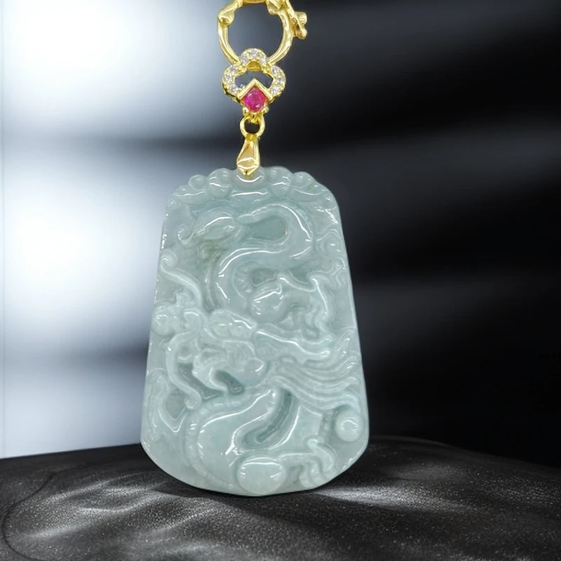 【玉总】BM-S211#天然A货翡翠龙牌吊坠合金镶嵌 赠高货绳
