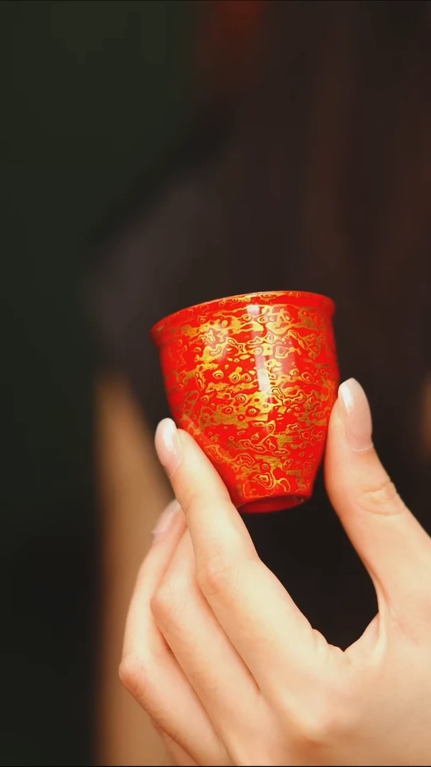 @红金犀皮一口杯@非遗大漆