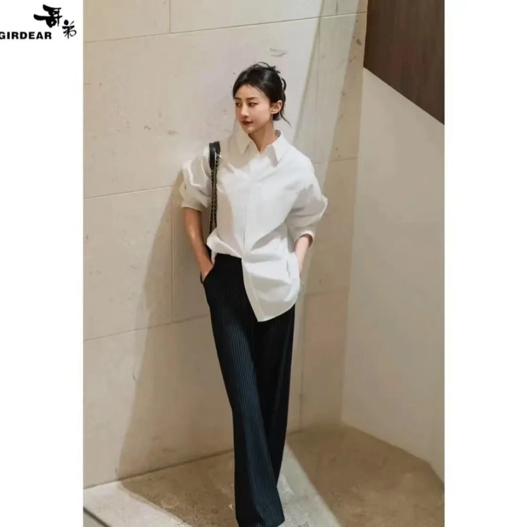 GIRDEAR/哥弟1100408新款百搭时尚显瘦休闲松紧腰直筒条纹休闲裤