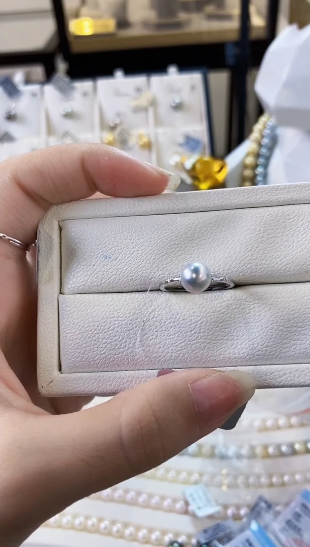 银S925镶嵌戒指海水珍珠7.5-8真多麻戒指