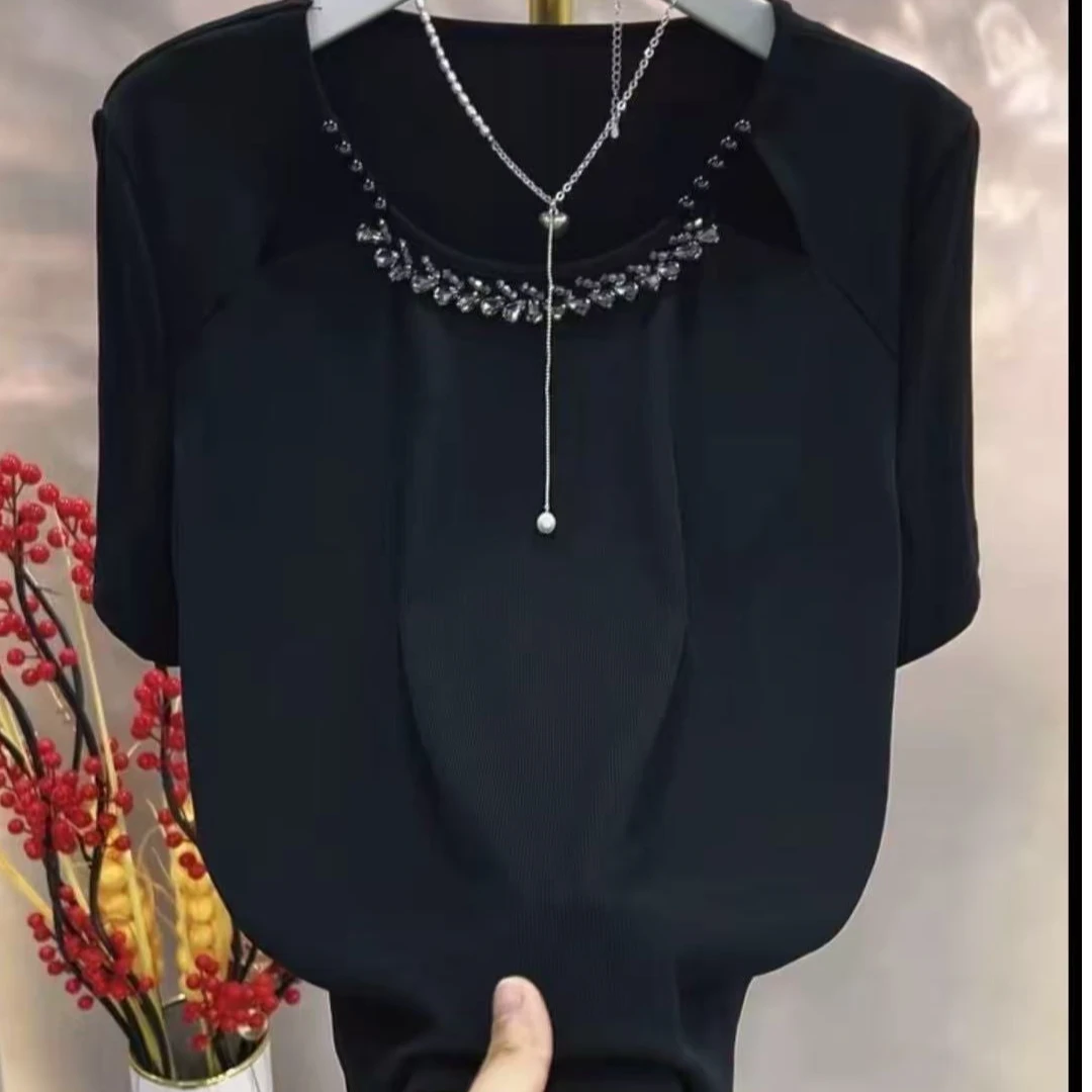 3377-C-重工手工缝制高弹力大码半袖衫