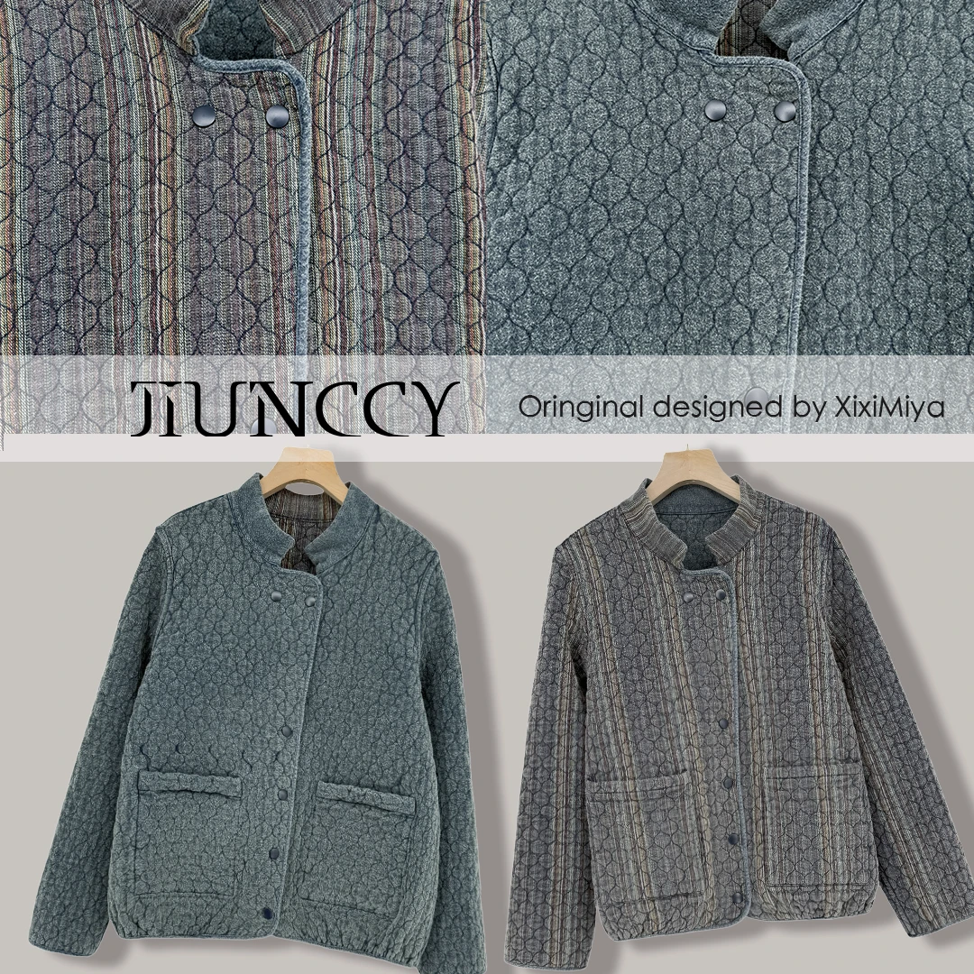 JIUNCCY【青霞】两面穿定制复古立曲面衍线小立领长袖外套 52YWT003