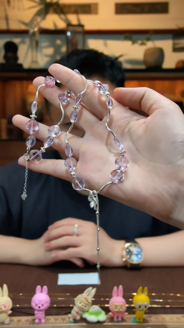 银S925镶嵌颈饰水晶S925银紫水晶项链QK