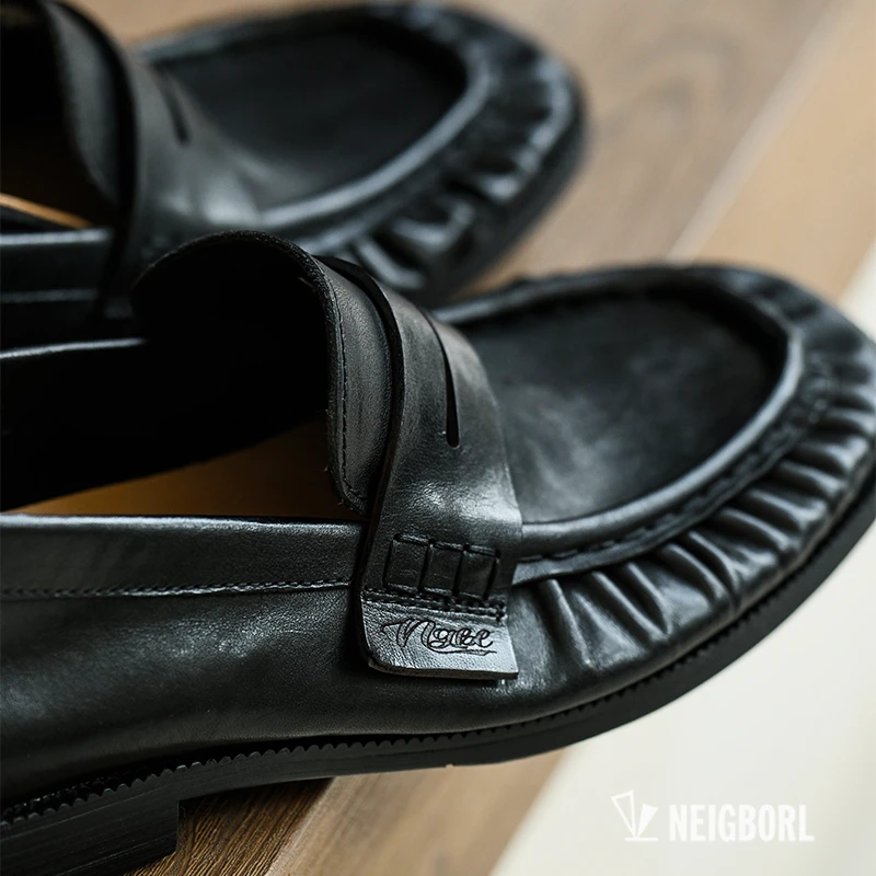【黑森林】NEIGBORL钊叔制复古水洗黑色马皮个性休闲乐福皮鞋