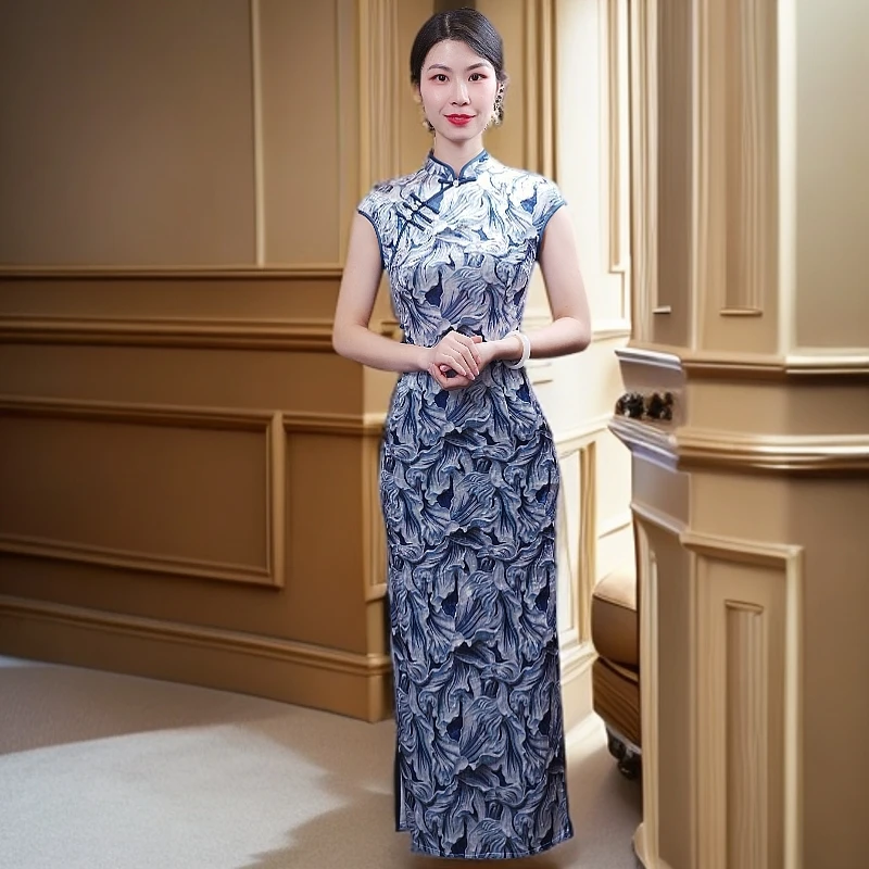 水光洛月   2024新款改良旗袍气质日常优雅经典修身
