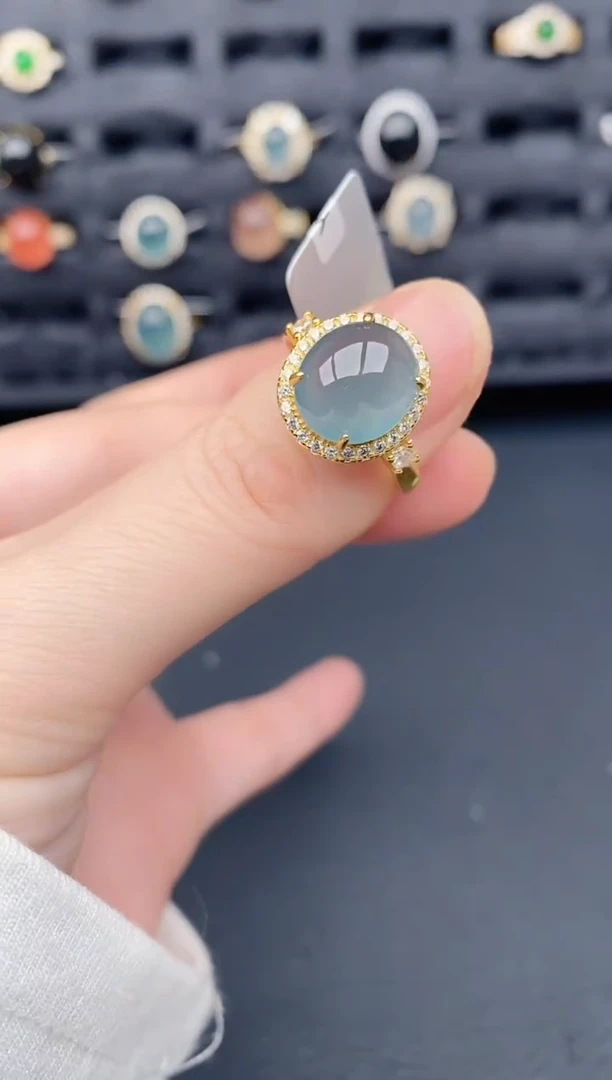 银S925镶嵌戒指翡翠天然a货翡翠128