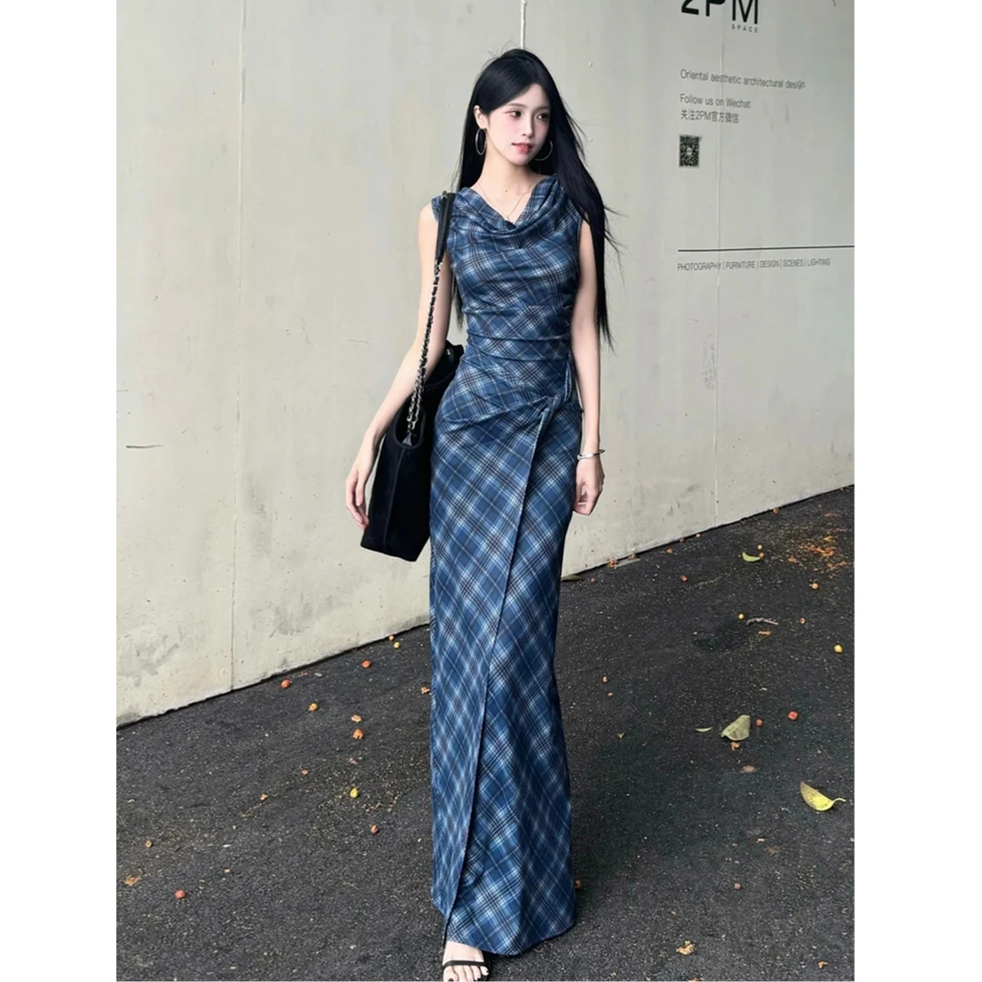 一衣三穿无袖腰部纽结长裙新款显瘦收腰直筒长裙女