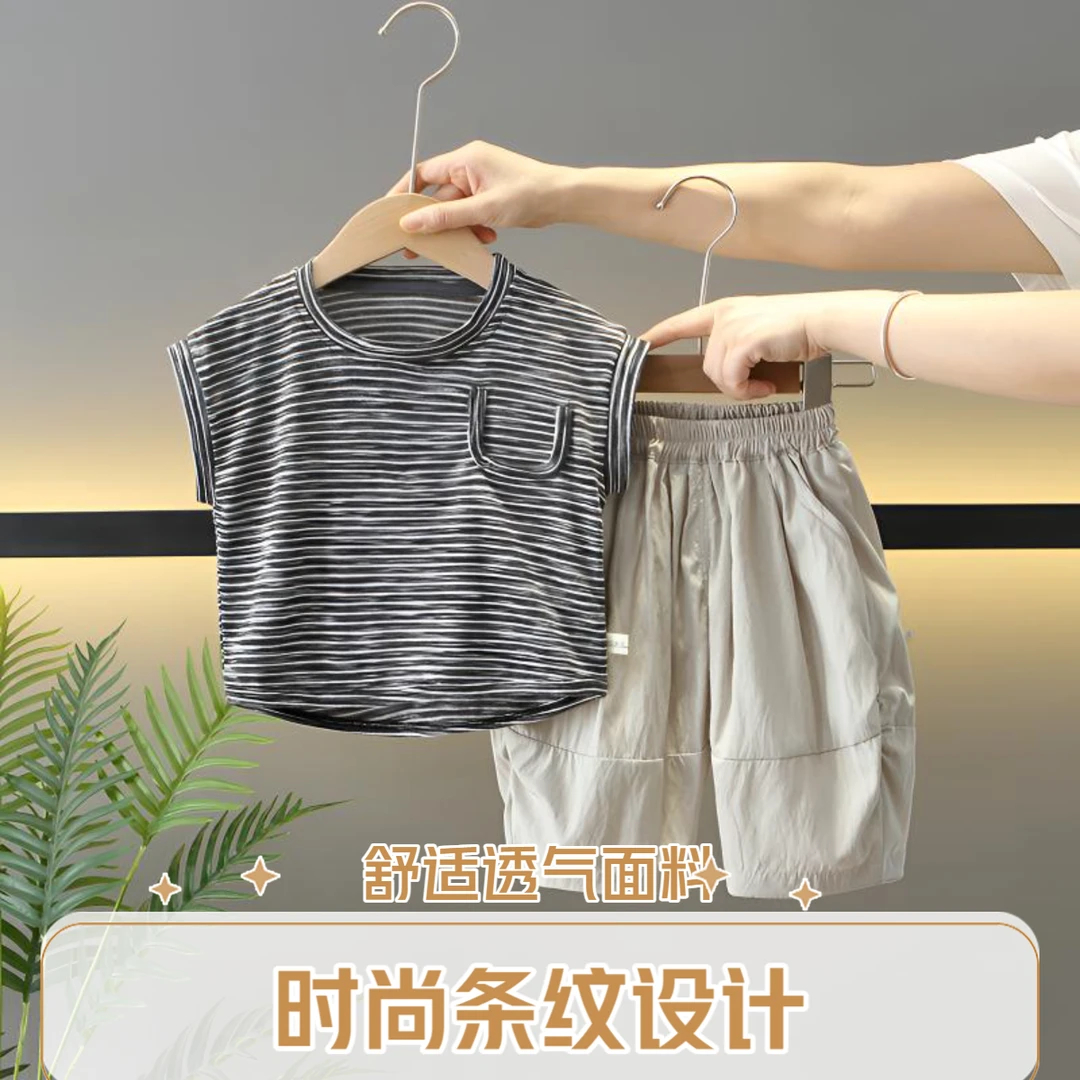 男童痞帅无袖背心套装宝宝夏季衣服两件套婴儿童T恤1-3岁a类纯棉5