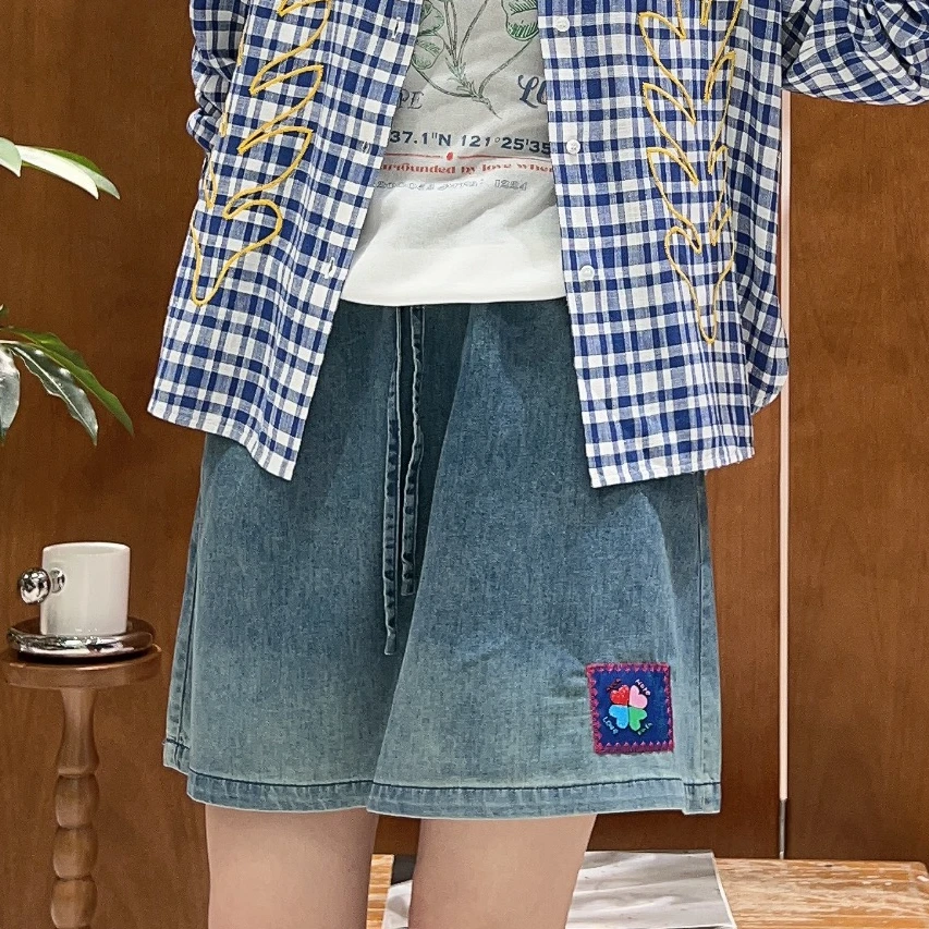 SHORT织标牛仔半裙