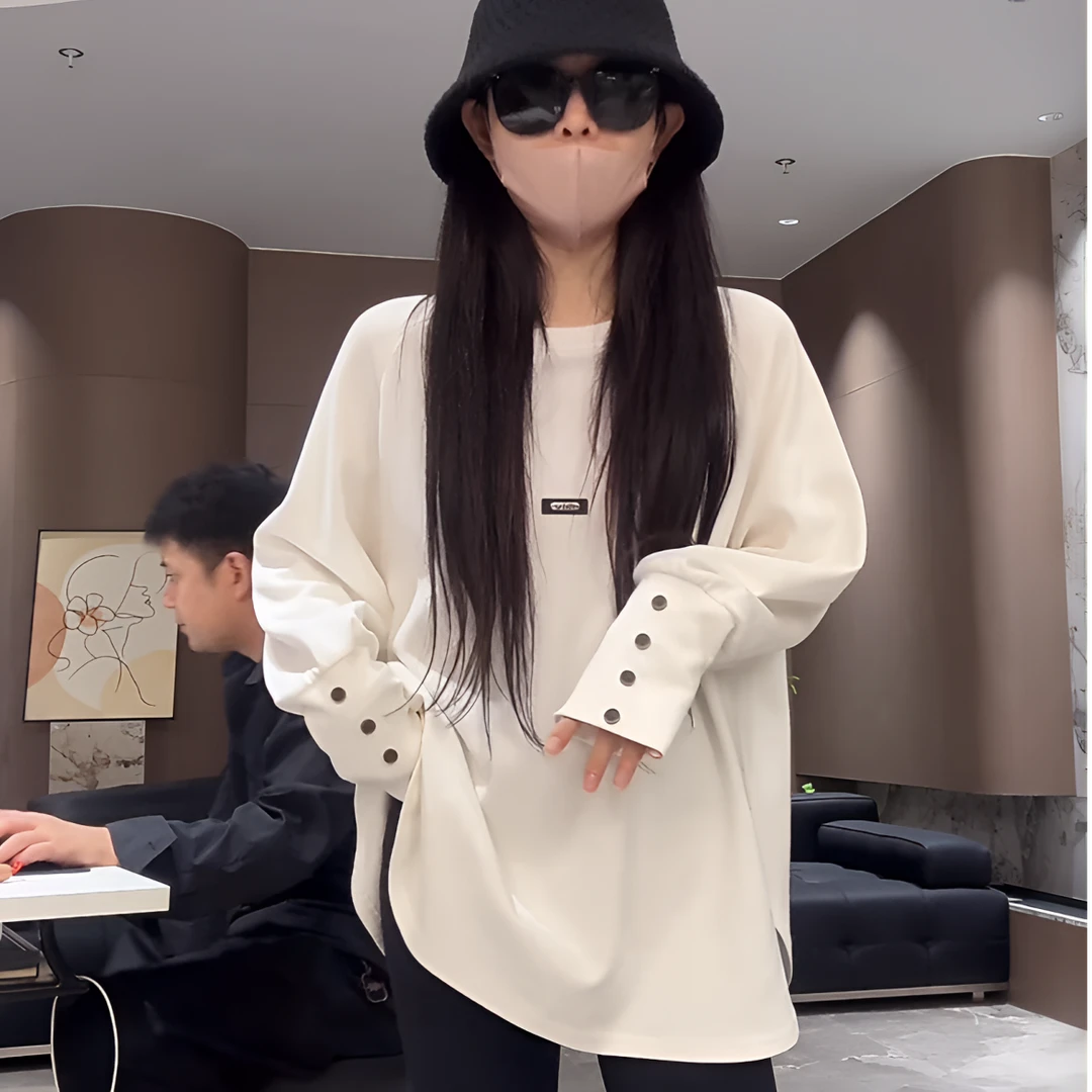 宿慕SUMU设计款加绒卫衣女2025新款秋冬舒适宽松长袖T恤上衣1602