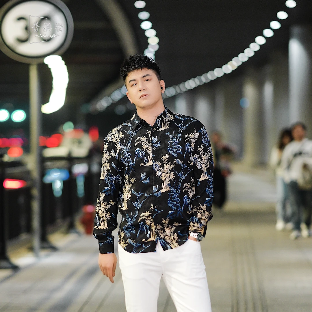 2025春夏新款男士衬衫潮流时尚休闲衬衣百搭国潮衬衫长袖花衬衫