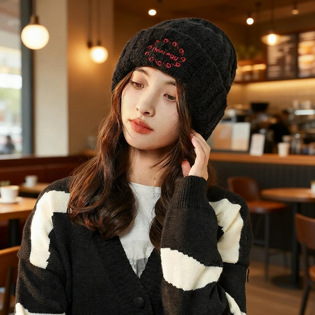 针织帽百搭针织加绒帽子秋冬季女秋冬季显脸小毛线帽