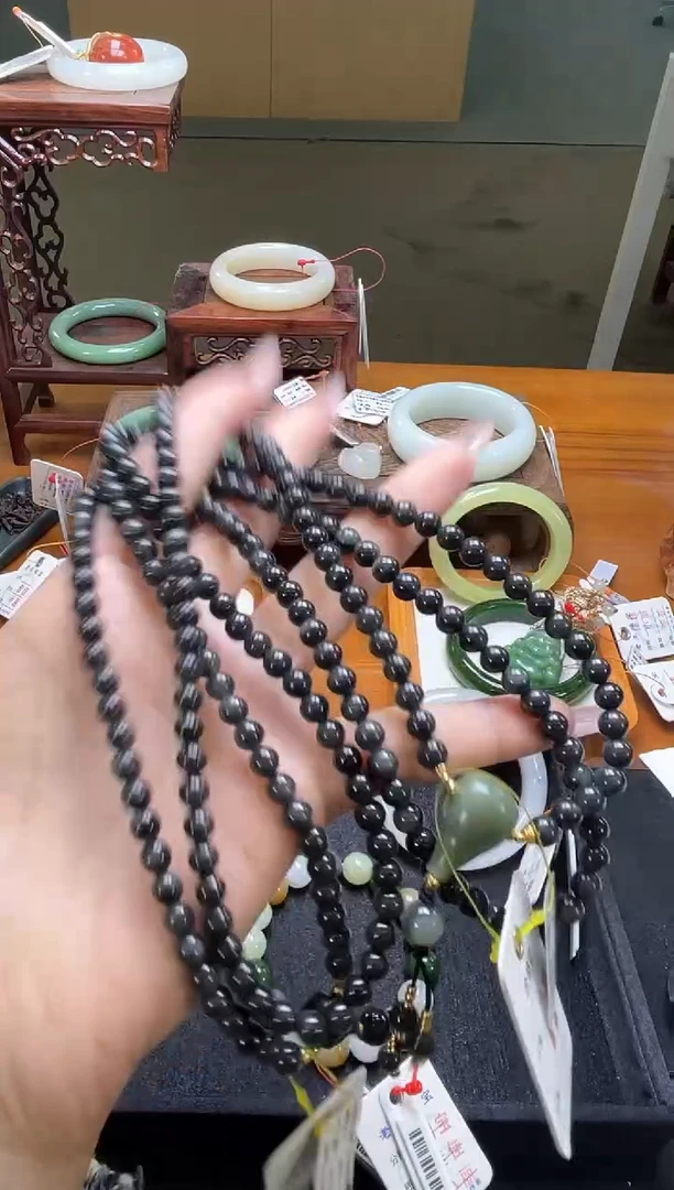 项链未镶嵌和田玉108卡6若羌毛毛矿 珠链 有瑕疵 多样性发一