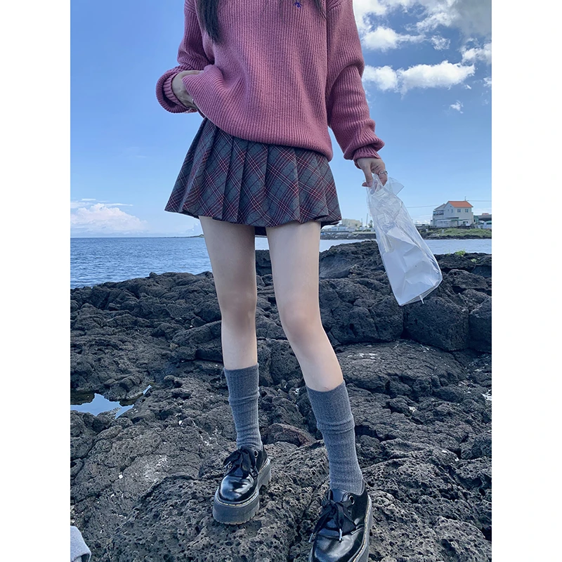 【秋秋清仓】显瘦女士秋冬百搭学院风格子格纹秋冬半身裙233Y1736