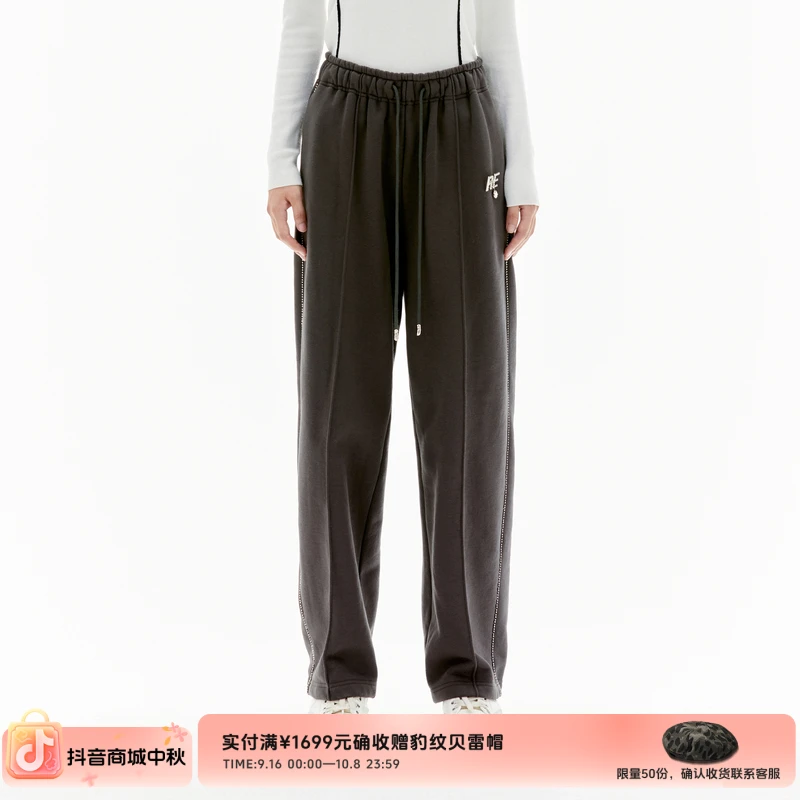 REVAN芮范2022冬季设计师款质感运动风钉钻慢跑裤RU91301089加绒