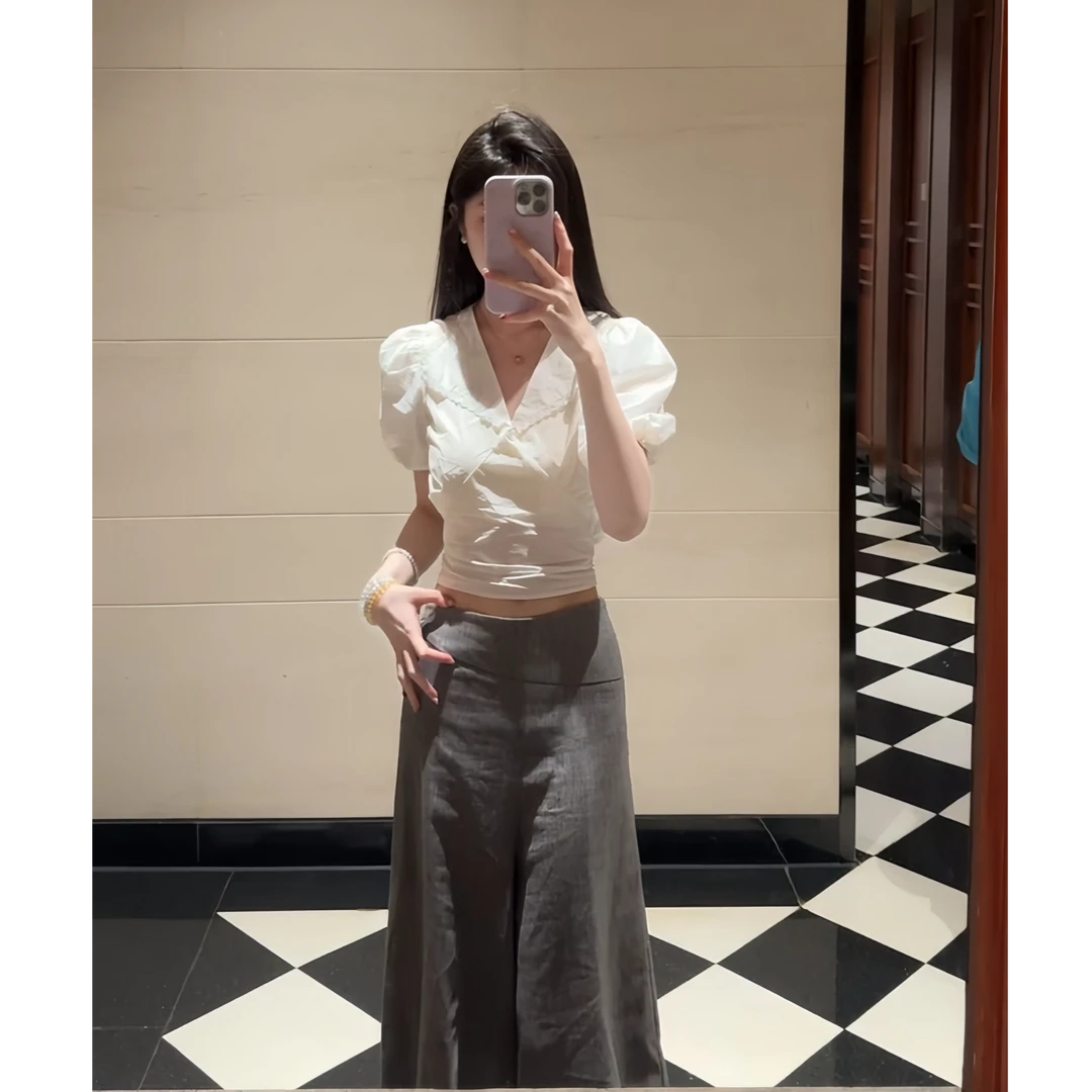 套装女生夏季新款蝴蝶结设计感百搭短袖上衣宽松休闲裤显瘦阔腿裤