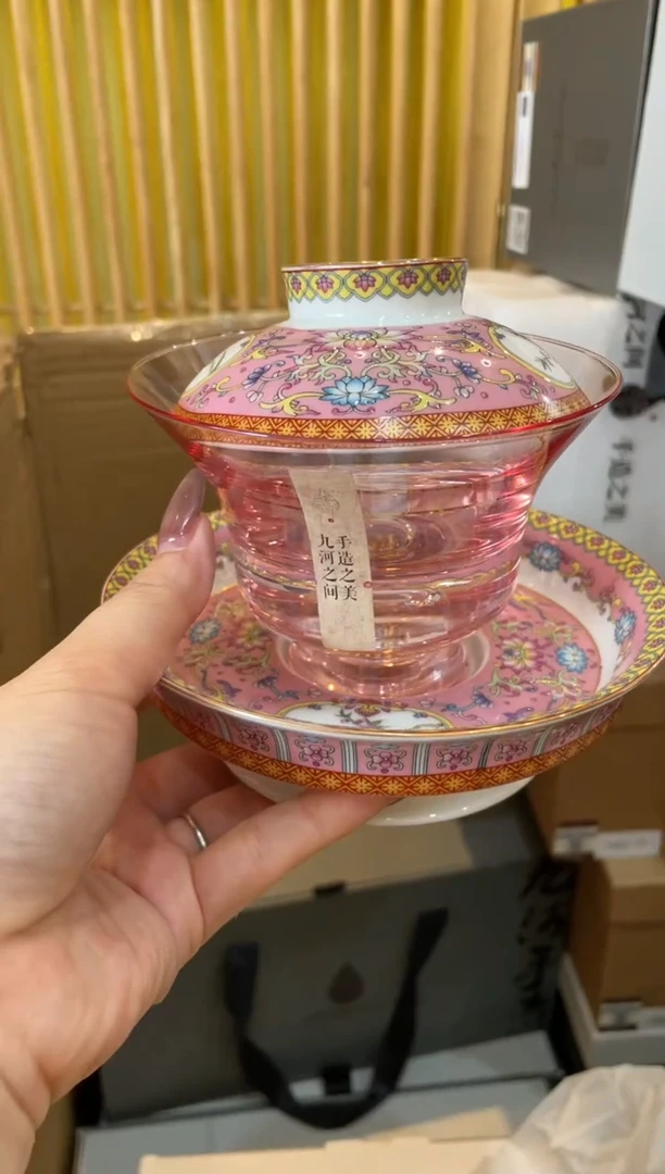陶瓷四季盖碗木桃