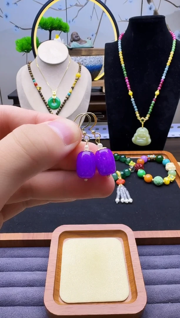 翡翠14K金镶嵌耳饰E41