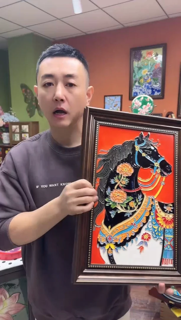 陶瓷 红色马 挂画