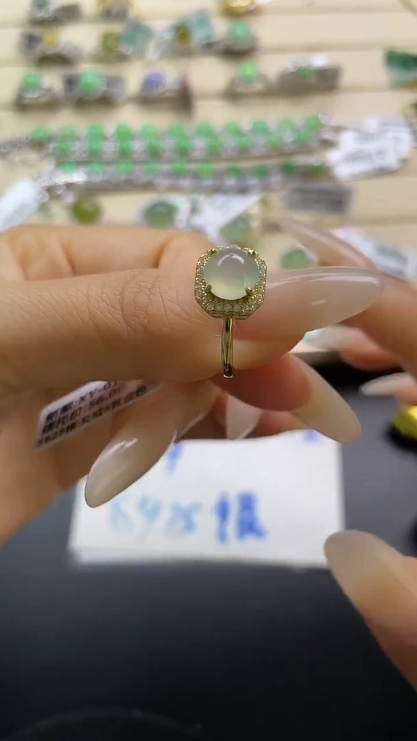 银S925镶嵌戒指翡翠翡翠 蛋面 银S925镶嵌