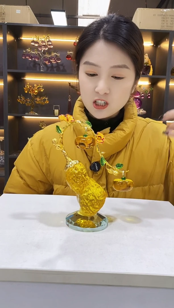 黄水晶珐琅花生【带两个柿子】