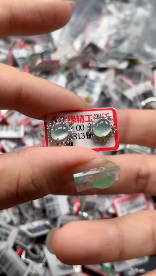银S925镶嵌戒指翡翠天然A货缅甸翡翠
