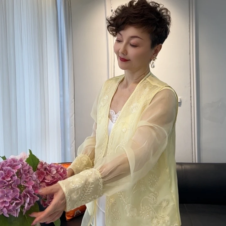 时尚中国风开衫上衣夏季外搭长款重工外披套装816