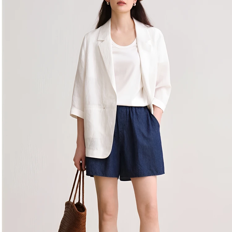 西服B备100%亚麻文艺西装爆款休闲七分袖西装2025春夏时尚外套