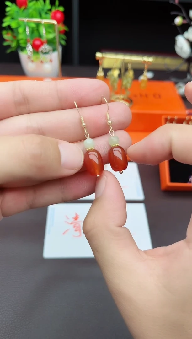 玛瑙/玉髓耳饰银S925镶嵌335000