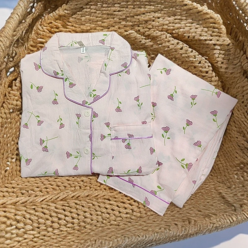 3320# 云朵棉开衫睡衣少女夏季甜美短袖长裤家居服可外穿套装