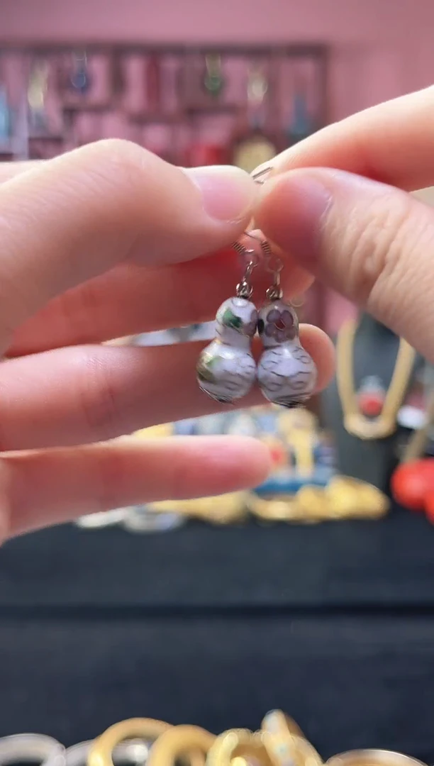 非遗 景泰蓝耳饰 葫芦 白色