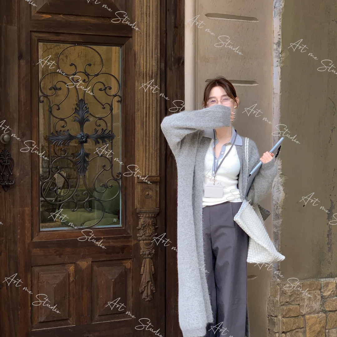 【ART ME】经典羊驼毛设计软糯舒适三色长款针织外套w24516