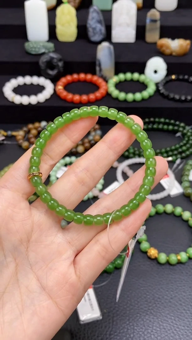 未镶嵌和田玉挂件6mm碧玉极限弧手串藏物系列
