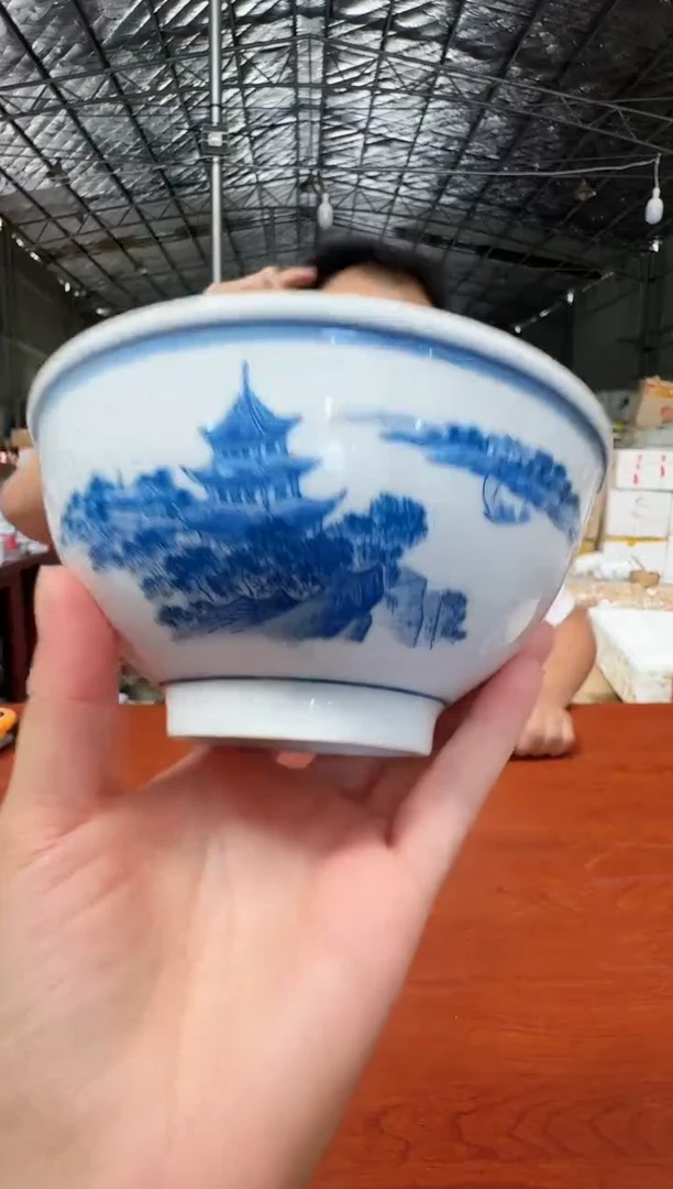 027函夏非遗釉下五彩蓝料岳阳楼饭碗