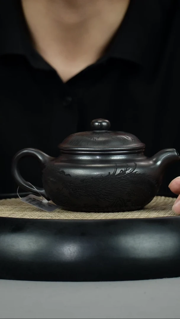 茶壶紫砂石黄 龙纹仿古 龙行天下