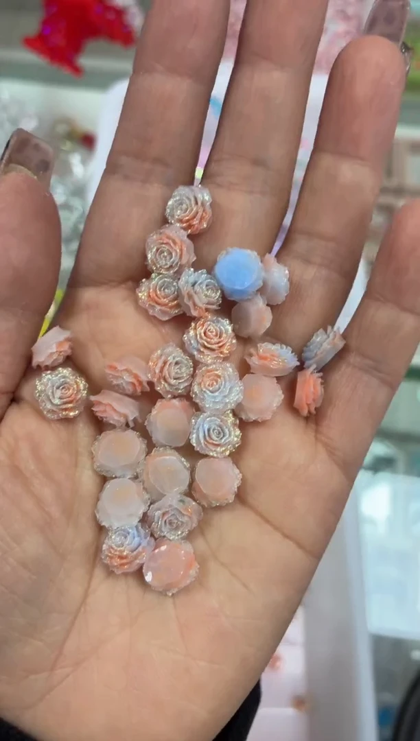 玻璃02007卡12软胶花100颗香槟玫瑰色