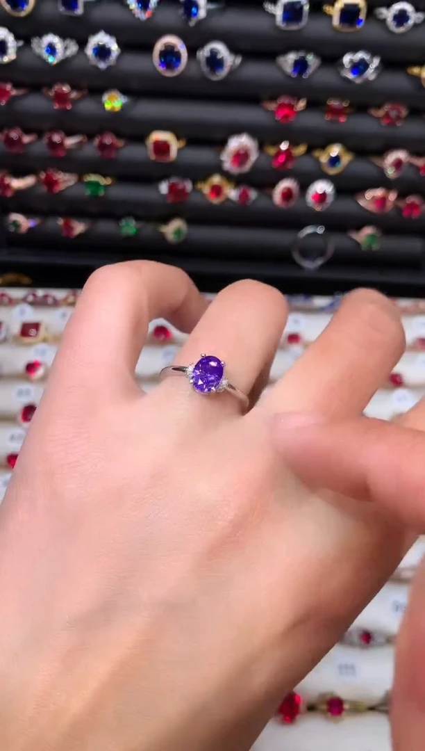 【闪购商品】水晶戒指银S925镶嵌紫水晶68