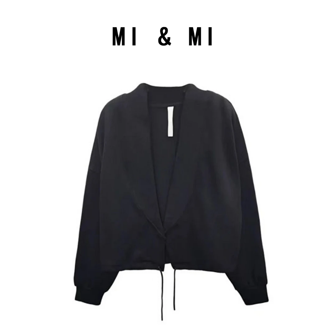【米米私服】小众设计师款中山领百搭纯色无扣V领外套-LL02