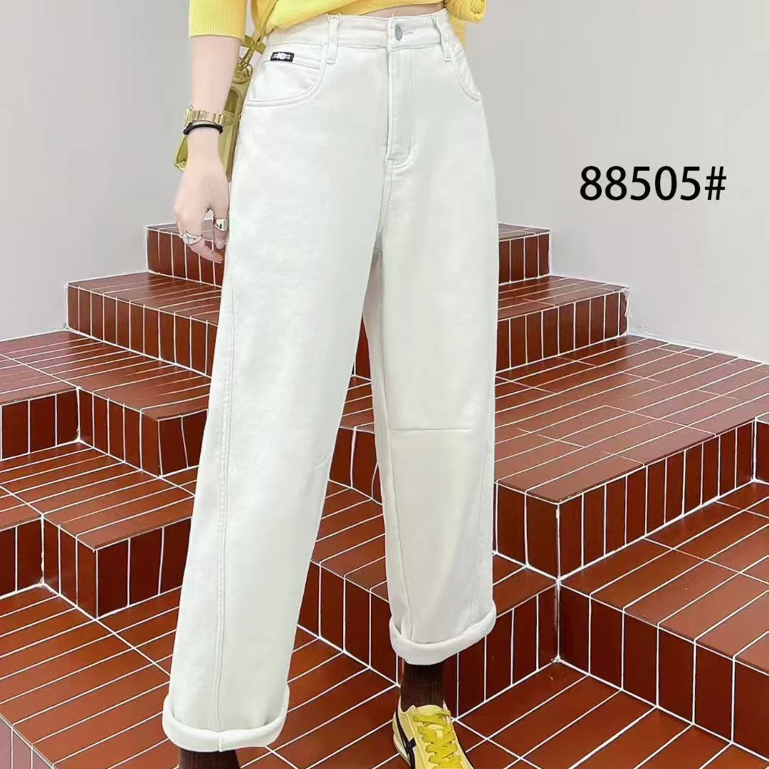 【胖彤彤】88505#锻剪拼接显瘦斜纹加绒老爹裤Y/634