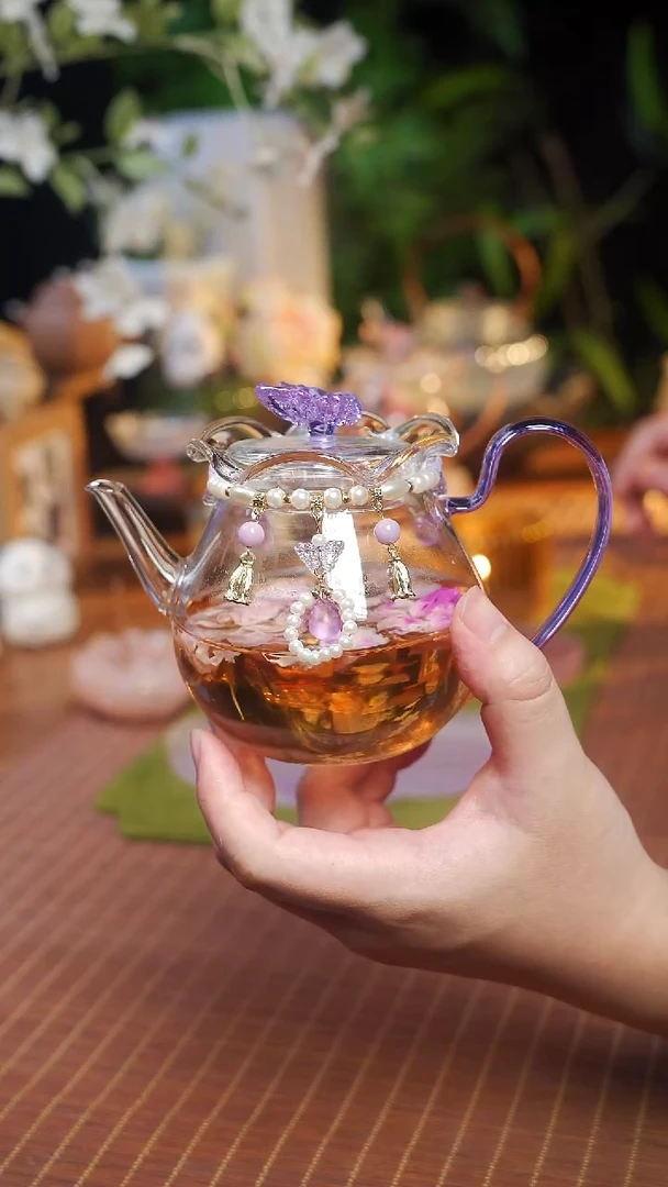 新款紫色蝴蝶花口壶500ml