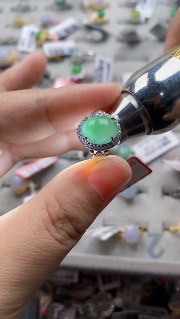 翡翠戒指银S925镶嵌4444---8