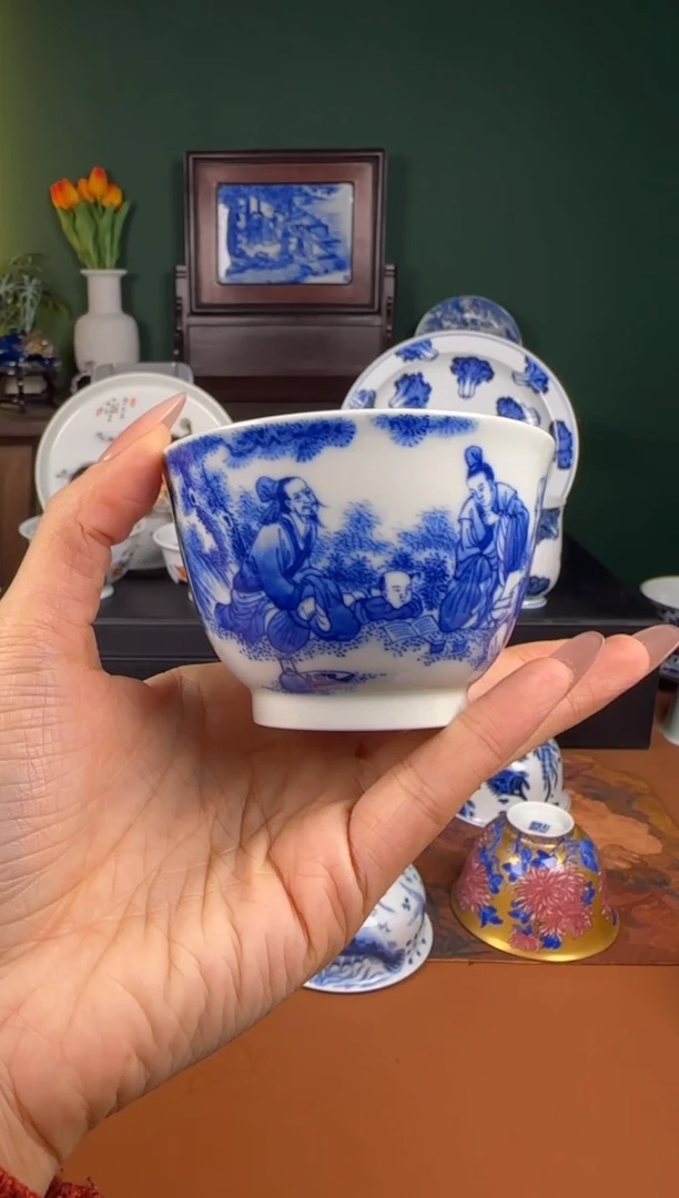 【闪购商品】杯福利。青花 松林雅集 人物。杯