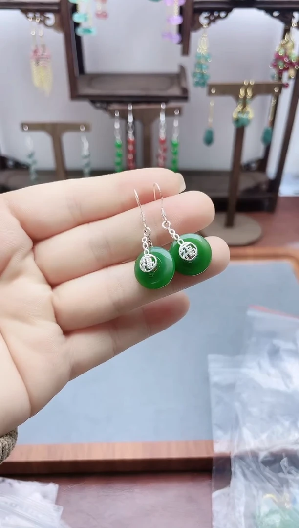 银S925镶嵌和田玉耳饰121000