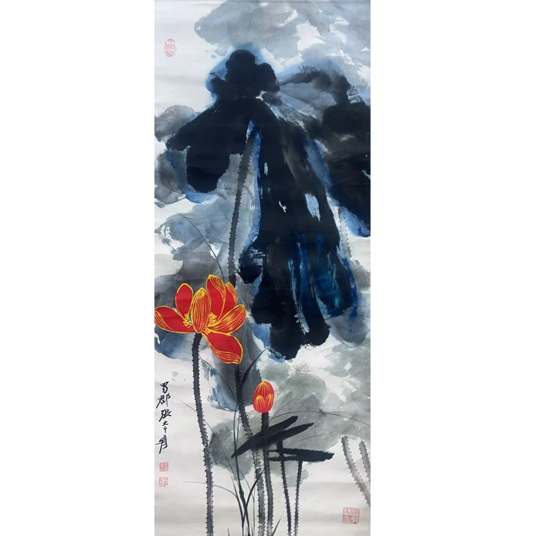 张 金线荷花轴100×50 4.5平尺